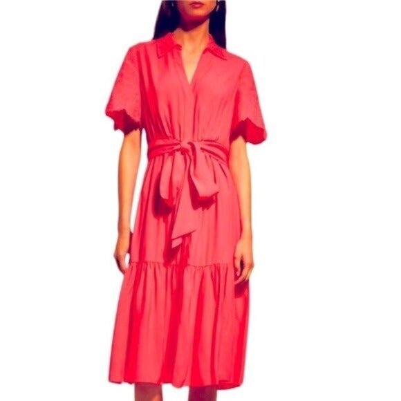 Kobi Halperin Dresses & Skirts - KOBI HALPERIN Kristin A-Line Embroidered Midi Dress In Flamingo Size M NEW